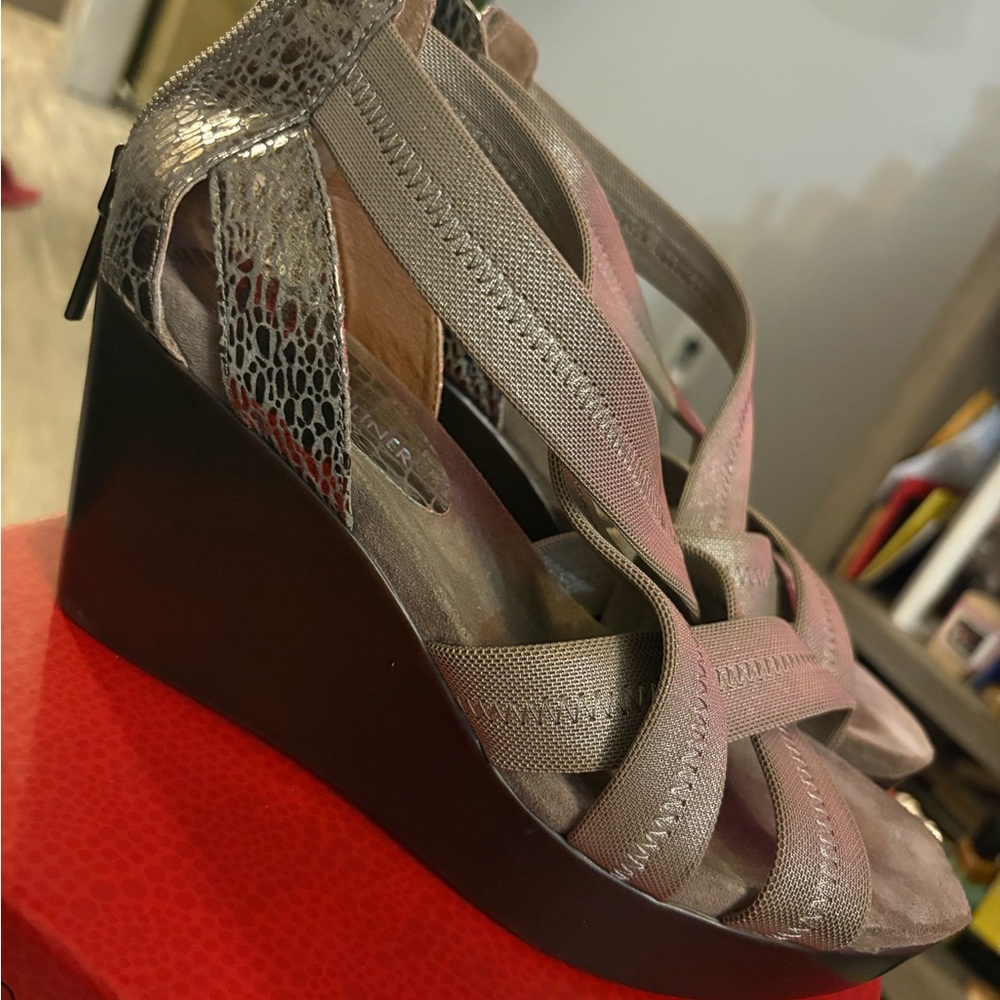 Donald J. Pliner Metallic and Black Wedges